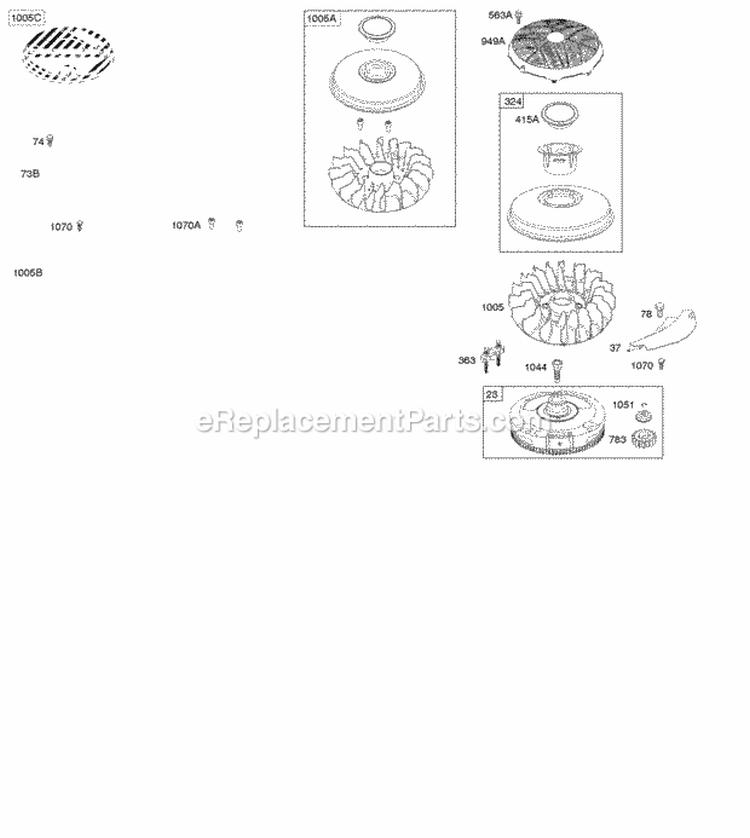 Flywheel Diagram and Parts List for 31A707-0335-B1  Briggs and Stratton Engine